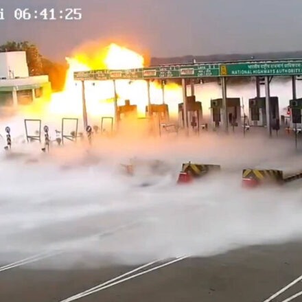 New CCTV footage captures massive LPG tanker explosion at UP toll plaza - video